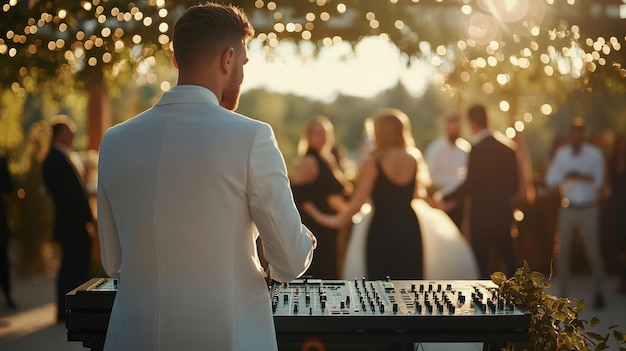 A wedding DJ running a reception while the sun is still up